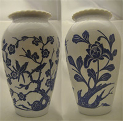 Hocking #E53 Vase with Bird and Branch Decoration