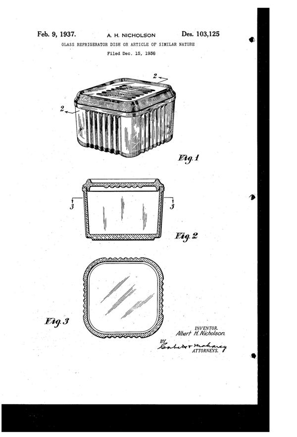 Federal Refrigerator Dish Design Patent D103125-1