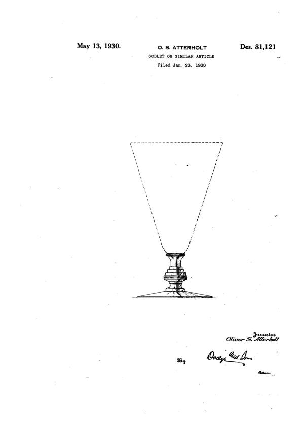 Sloan Brothers Gear Knob Footed Tumbler Design Patent D 81121-1