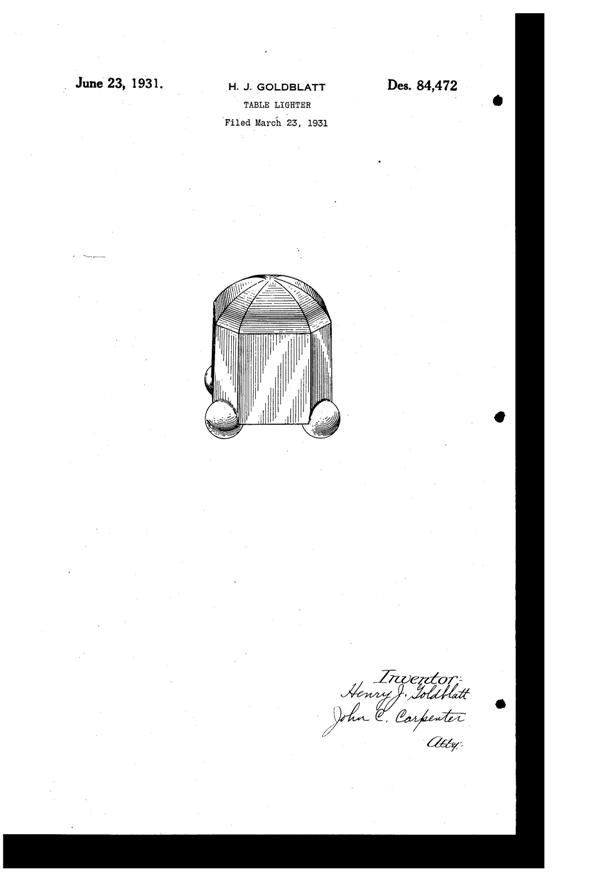 Vidrio Products Lighter Design Patent D 84472-1
