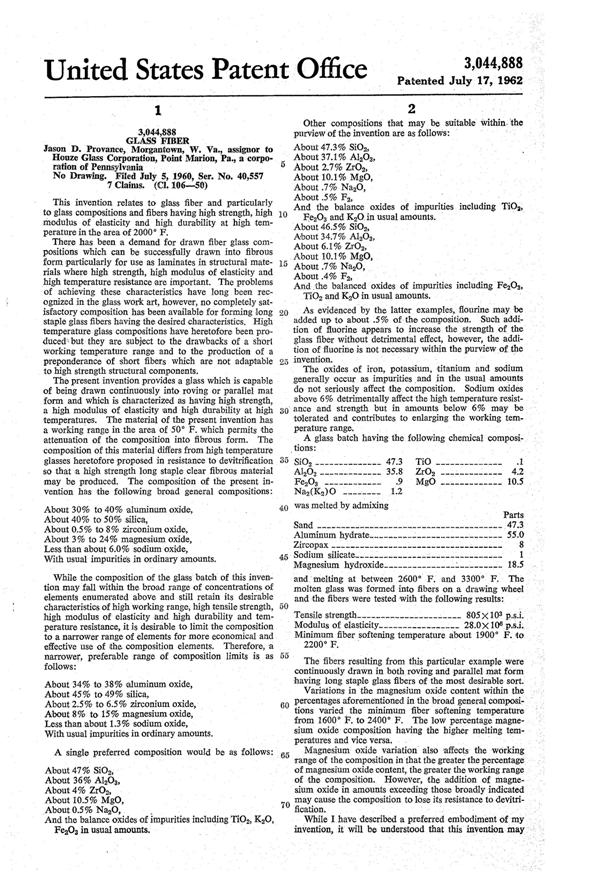 Houze Glass Fiber Composition Patent 3044888-1