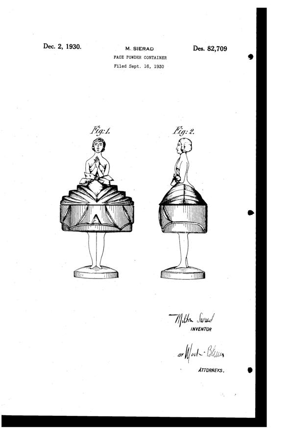 George W. Button Lady Powder Jar Design Patent D 82709-1