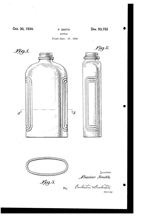 Hazel-Atlas Bottle Design Patent D 93752-1