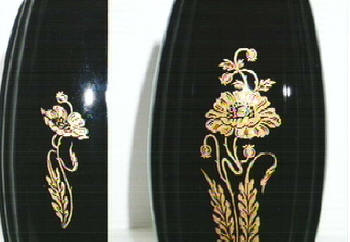 Unknown Poppy Etch on New Martinsville #  36 Oscar Vase