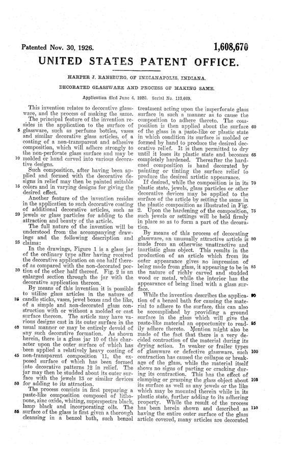 Ransburg Chewing Gum Glass Decoration Patent 1608670-2