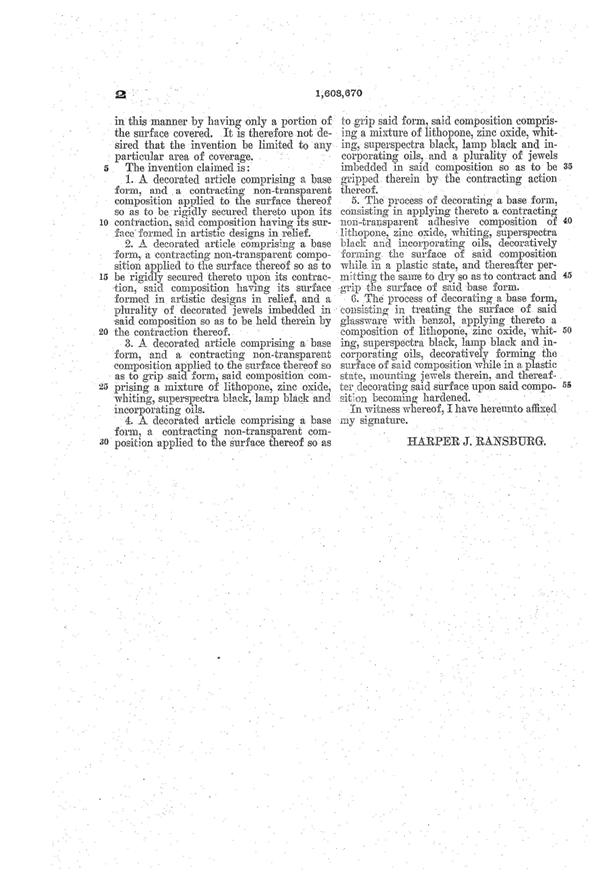 Ransburg Chewing Gum Glass Decoration Patent 1608670-3