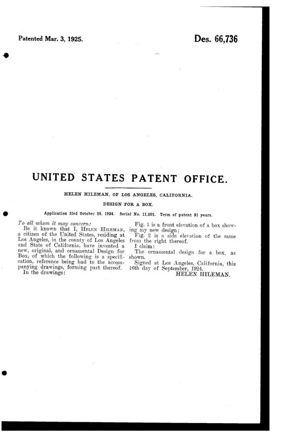 Hileman Figural Powder Jar Design Patent D 66736-2