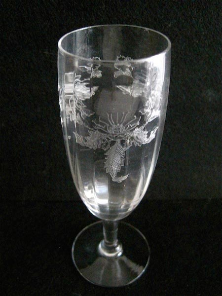 Fry Champagne Flute w/ DE 15 Thistle Etch