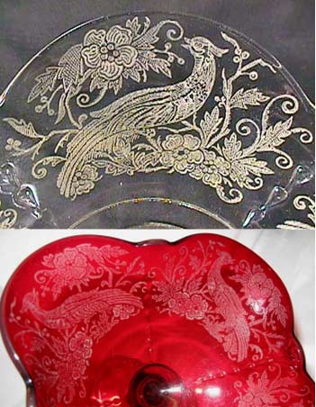 Paden City Peacock Reverse Etch