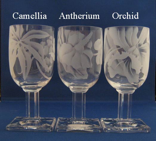 Hawaii Glass and Art Sandcarvings on Heisey New Era Goblets