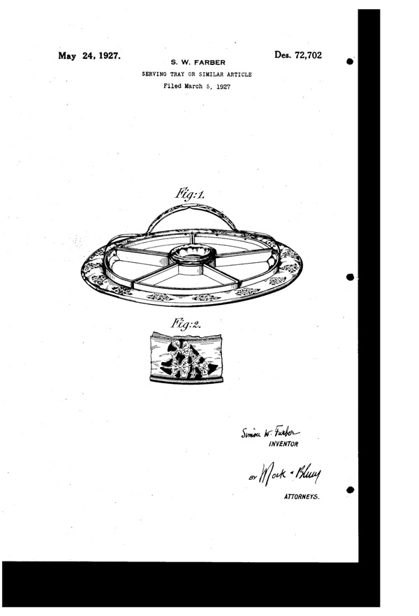 Farber Serving Tray Design Patent D 72702-1