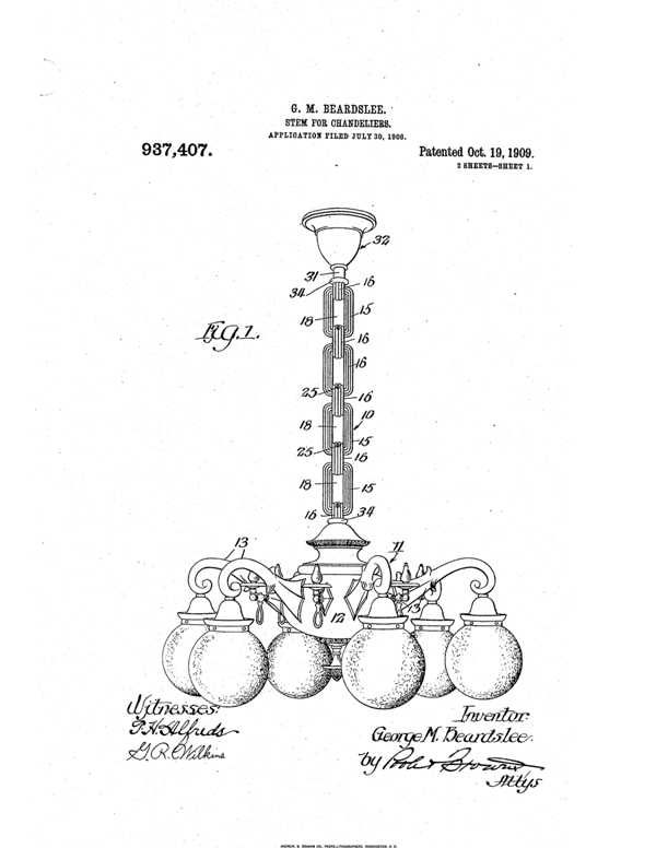 Beardslee Chandelier Chandelier Stem Patent  937407-1