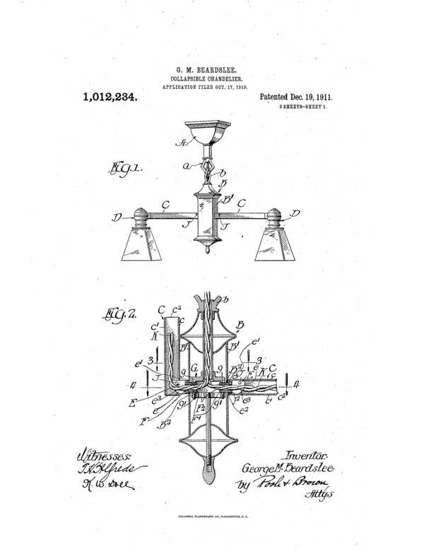 Beardslee Chandelier Collapsible Chandelier Patent 1012234-1