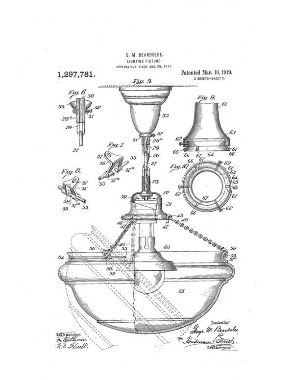 Beardslee Chandelier Light Fixture Patent 1297781-2