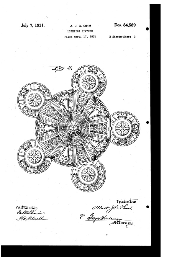 Beardslee Chandelier Light Fixture Design Patent D 84589-2