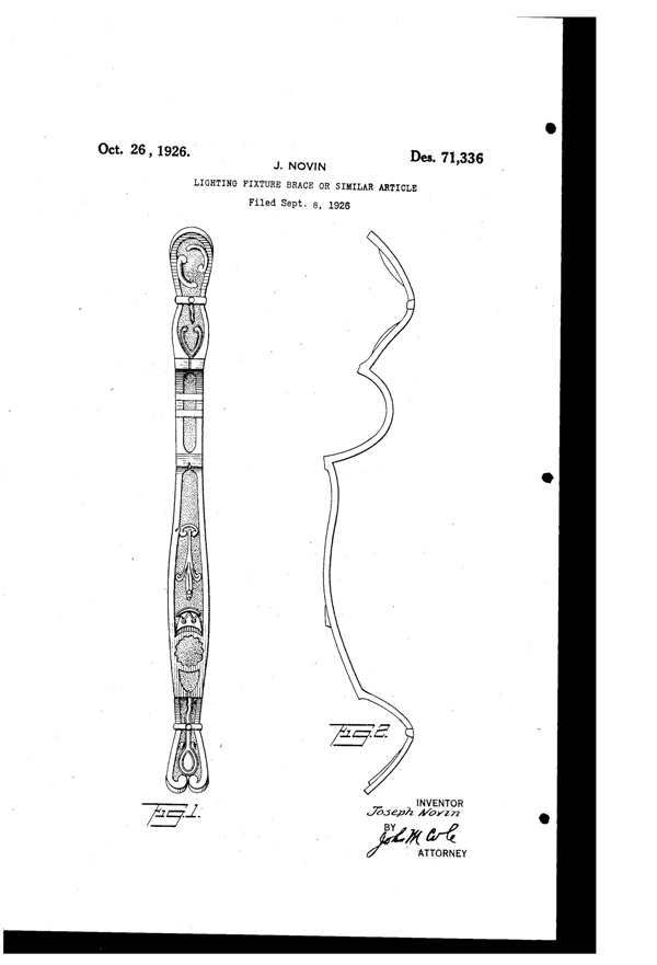 Centre Lighting Fixture Mfg. Light Fixture Brace Design Patent D 71336-1