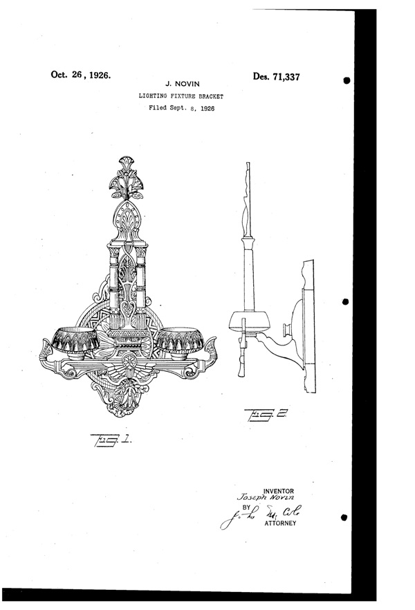 Centre Lighting Fixture Mfg. Light Fixture Bracket Design Patent D 71337-1