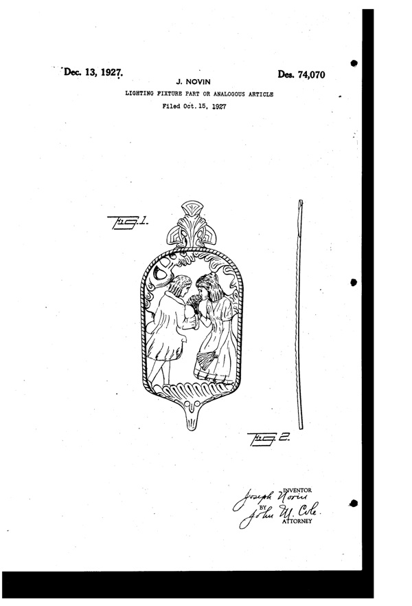 Centre Lighting Fixture Mfg. Light Fixture Plate Design Patent D 74070-1