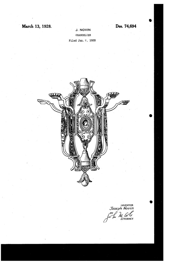 Centre Lighting Fixture Mfg. Chandelier Design Patent D 74694-1