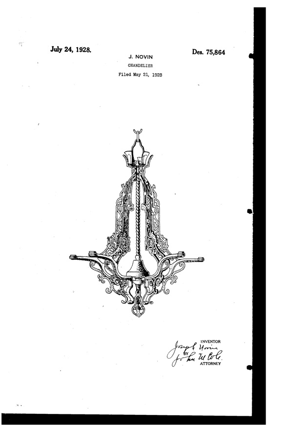 Centre Lighting Fixture Mfg. Chandelier Design Patent D 75864-1