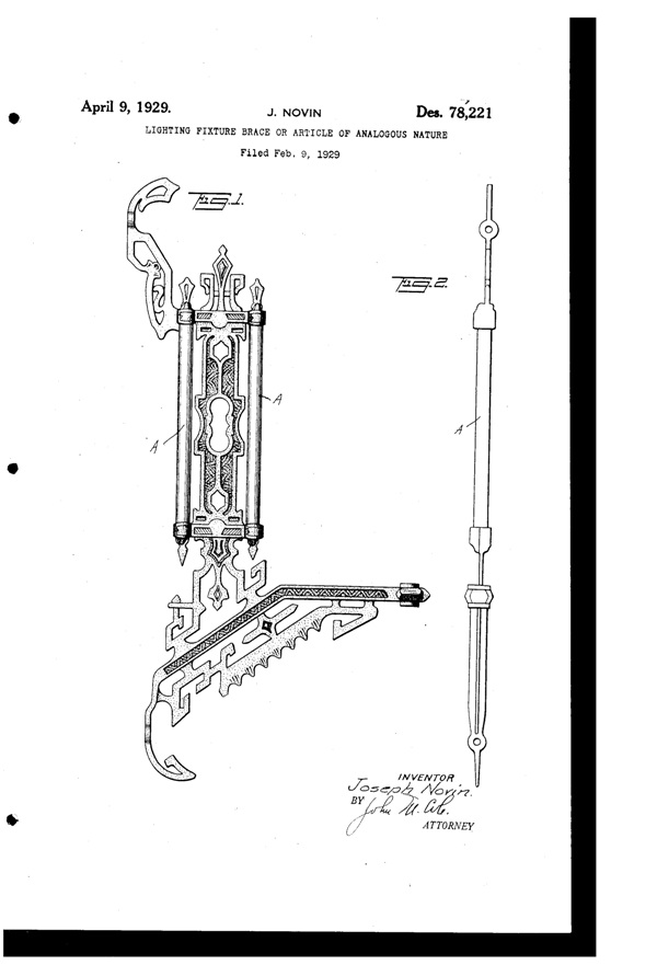 Centre Lighting Fixture Mfg. Light Fixture Brace Design Patent D 78221-1