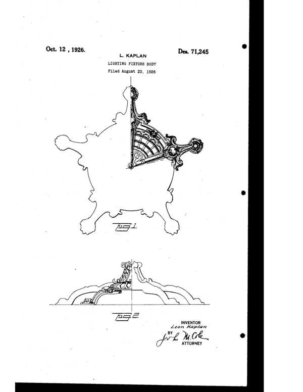 Golden Lighting Fixture Light Fixture Body Design Patent D 71245-1