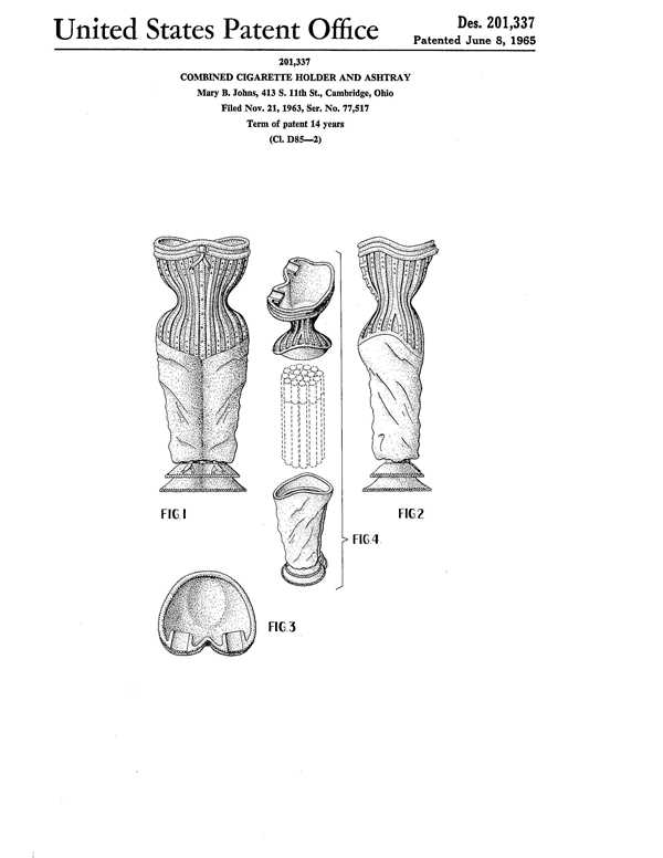Beaumont Corset Cigarette Holder and Ash Tray Design Patent D201337-1