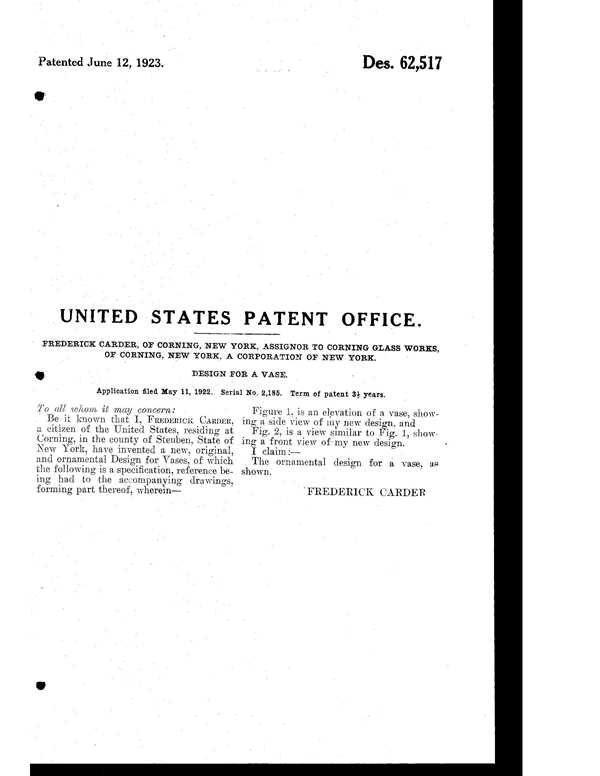 Steuben Vase Design Patent 62520-2