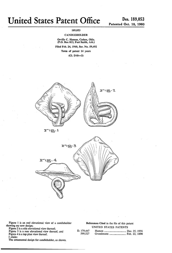 Hamon Candleholder Design Patent D189053-1
