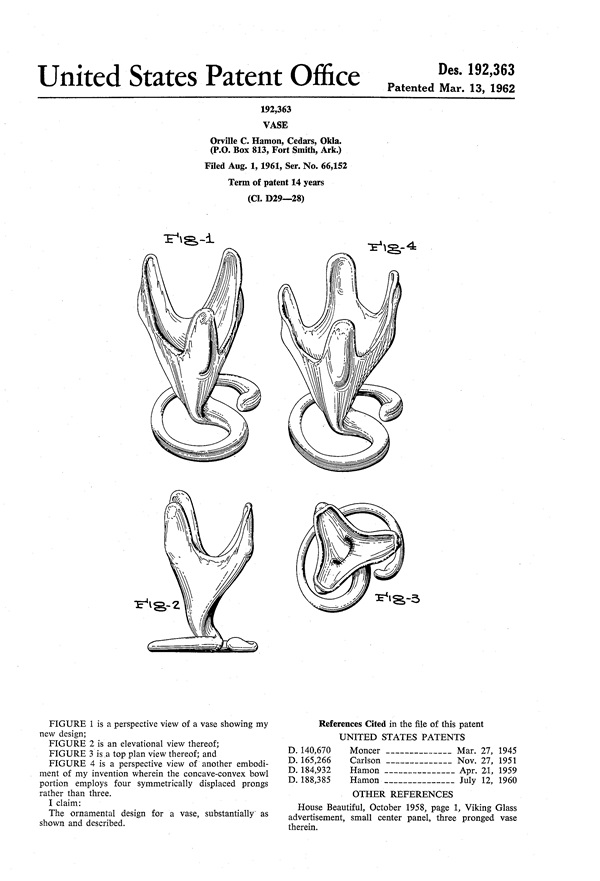 Hamon Vase Design Patent D192363-1