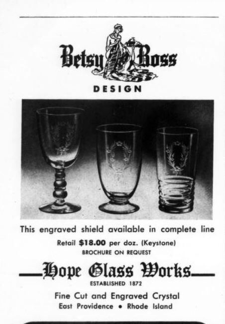 Hope Glass Advertisement for Betsy Ross Engraving