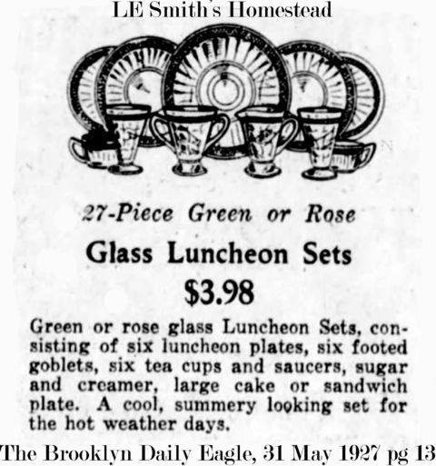 L. E. Smith #  89 Homestead Glass Luncheon Set Advertisement