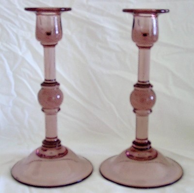 New Martinsville #  10 Ball Stem Amethyst Candlesticks