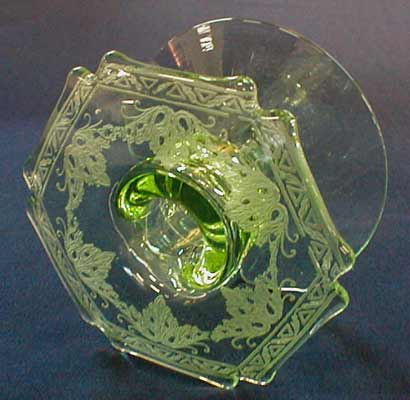 New Martinsville "Notched Hexagon" Candleholder with Acanthus etch