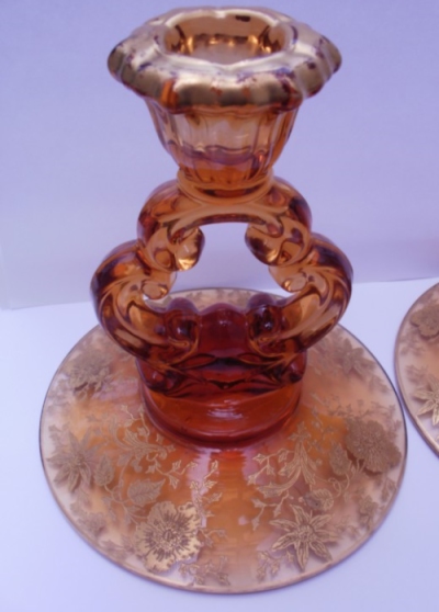 Cambridge #3400/ 646 Candlestick w/ Wildflower Etch