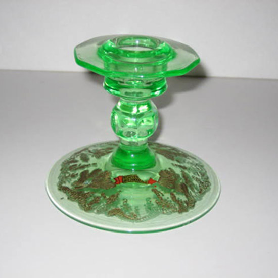 Cambridge # 627 Candleholder w/ #746 Gloria Etch and Souvenir Label