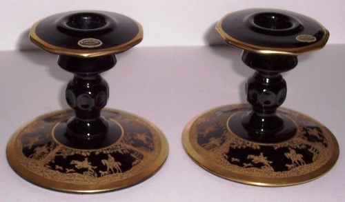 Cambridge # 627 Candlesticks w/ Imperial Hunt Etch