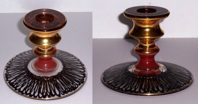 Cambridge # 628 Candlestick w/ Charleton Ebony Whirl Decoration