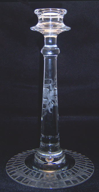 Fostoria #2324 Candlestick with Unknown Floral Cutting