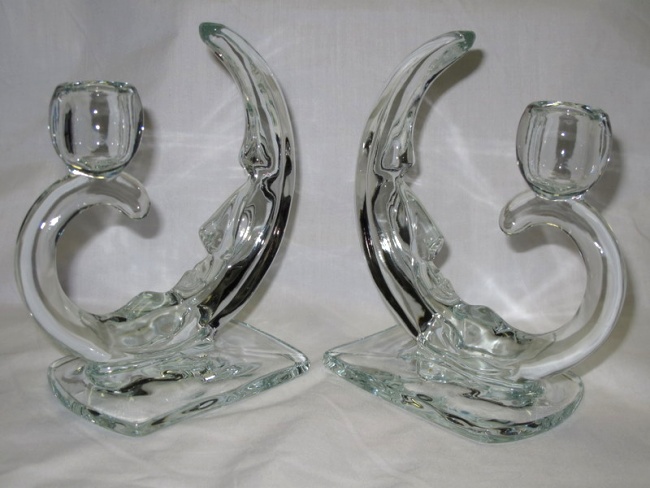 Paden City Man in the Moon Candlesticks