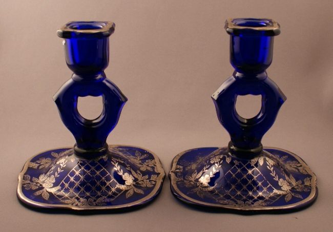 Paden City # 412 Crow's Foot Candleholder w/ Unknown Silver Overlay