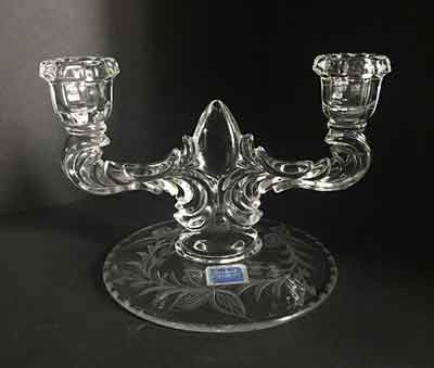 Stanrock Rose Leaf Cutting on New Martinsville Teardrop Candleholder