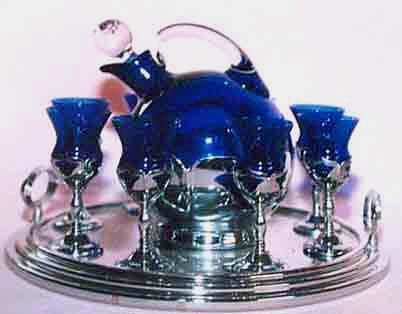 Cambridge #3400  Farber Bros Tray and Cordial Set