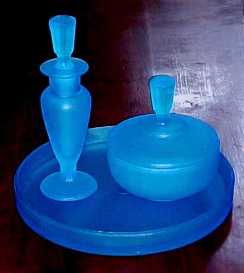 New Martinsville Dark Blue Dresser Set