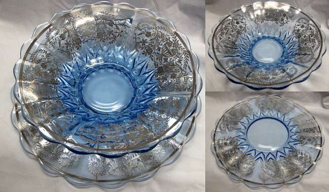 New Martinsville #4513 Janice Bowl & # 4530 Underplate w/ Unknown Silver Overlay