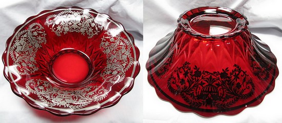 New Martinsville #4555 Janice Flared Bowl w/ Silver Overlay