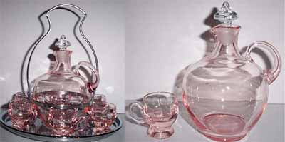 New Martinsville Decanter Set on Farberware Tray