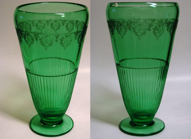Morgantown # 1500 Cupped Vase w/ Spring Wreath Etch