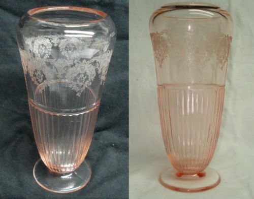 Morgantown # 1500 Dahlia Vase w/ Spring Wreath Etch