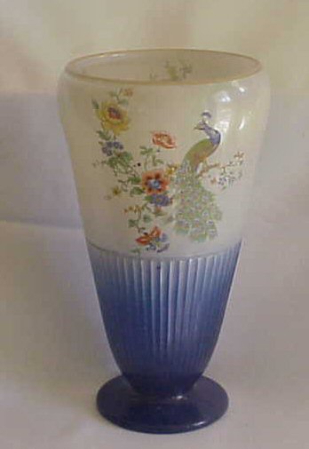 Morgantown # 1500 Vase with Peacock and Floral Decoration